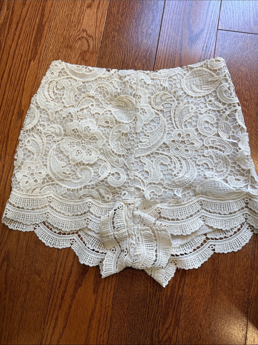 Lush Cream Lace High-Waist Crochet Shorts